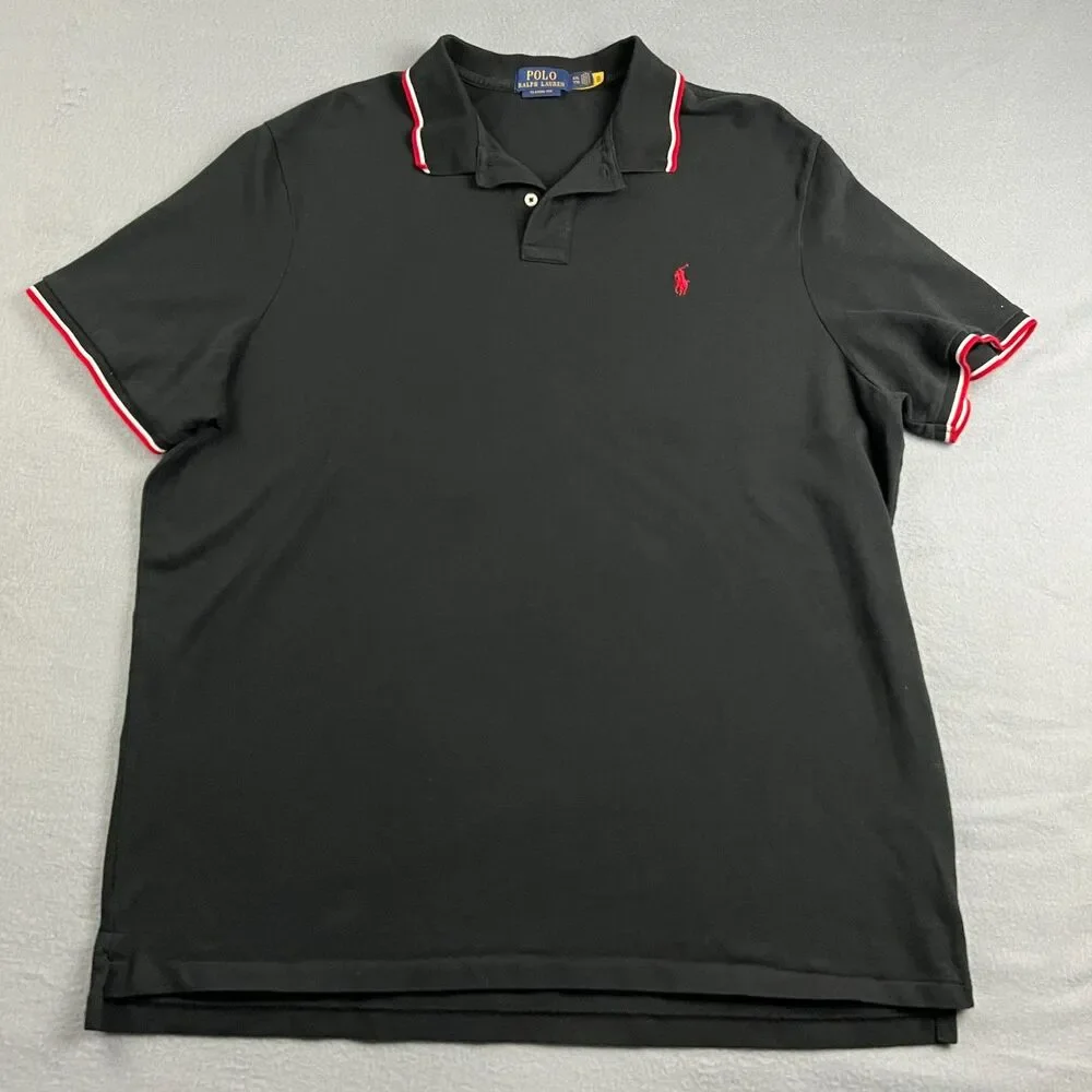 Polo Ralph Lauren Mesh Polo Shirt Short Sleeve Black Red/White Trim Men's XXL
